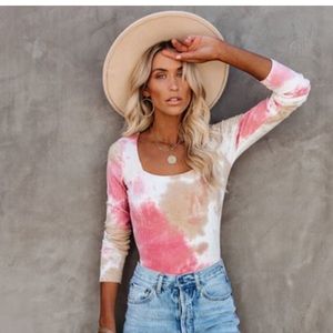 NWT Vici Arcadia Cotton Ribbed Tie Dye Square Neck Bodysuit